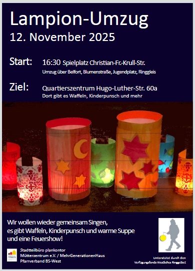 Lampionumzug 2025 @ Treffpunkt: Christian-Friedrich-Krull-Str. (vor dem Kindergarten), 38118 Braunschweig,